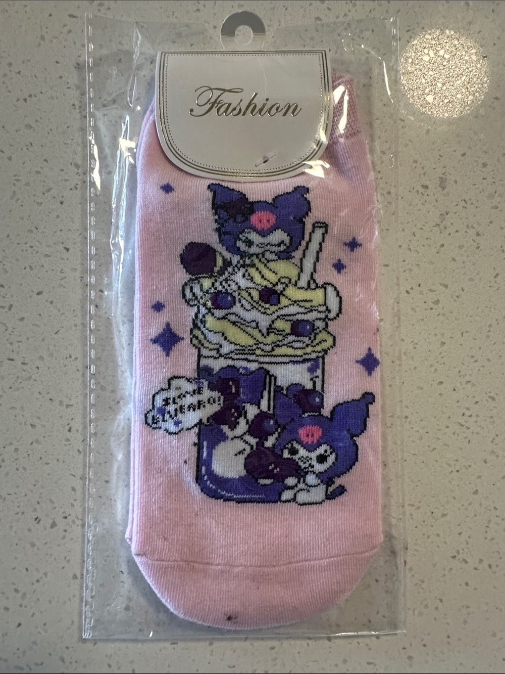 Kids' Pink Character Socks with Purple Design